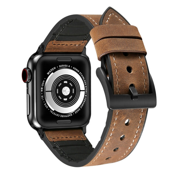 Crazy Horse Texture TPU + Stainless Steel Watch Band for Apple Watch Series 7 45mm / 6 & SE & 5 & 4 44mm / 3 & 2 & 1 42mm