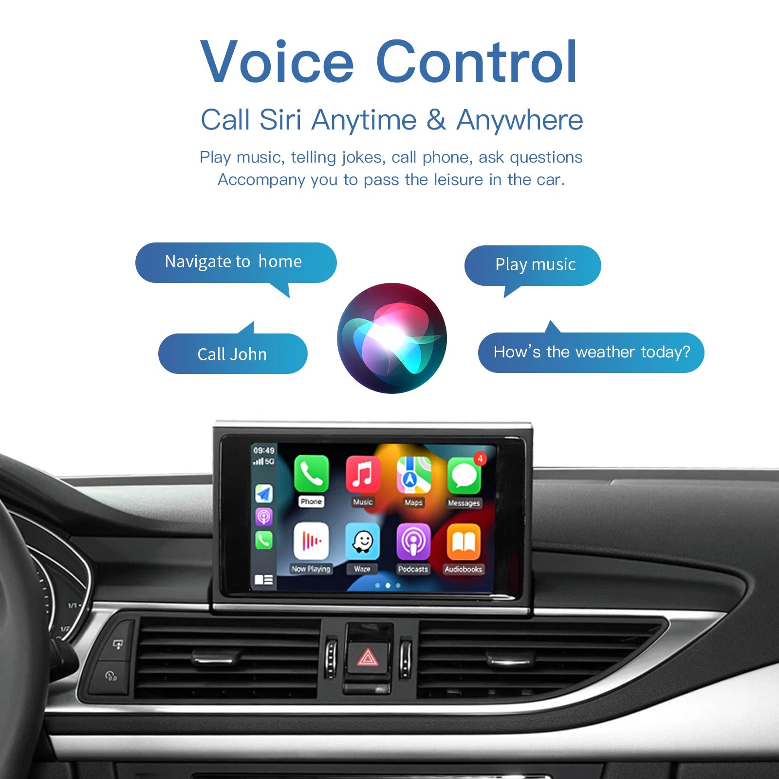 CARABC Wireless CarPlay Android AUTO for Audi A4/A5/Q5/S4/S5/A6/A7 Module supports OEM and retrofit rearview camera