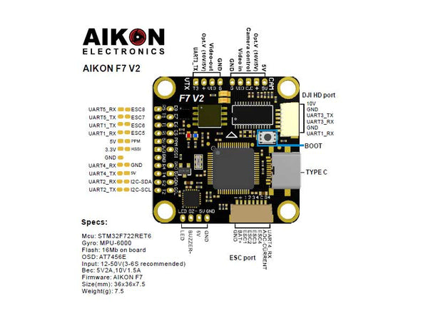 Aikon F7 HD V2 30x30 Flight Controller