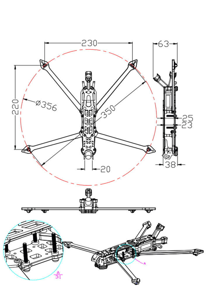 The Splat HD8 DJI FPV Long Range Quadcopter Frame