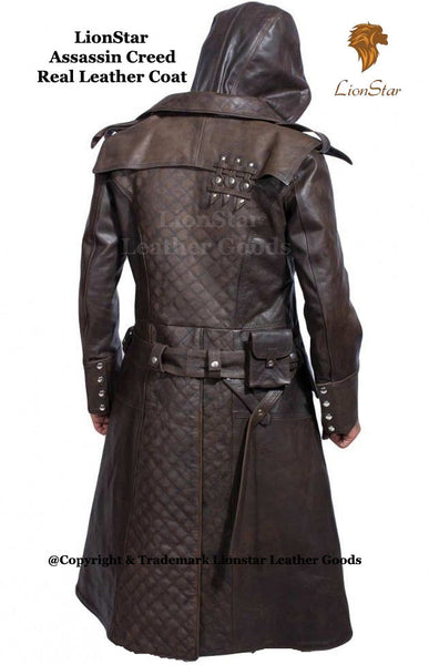 Assassin's Creed Hooded Leather Coat for Men (Genuine Cowhide)