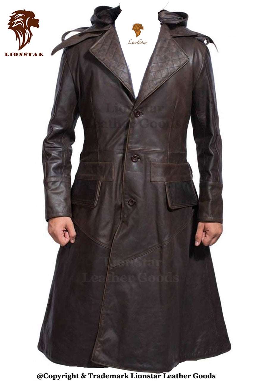 Assassin's Creed Hooded Leather Coat for Men (Genuine Cowhide)