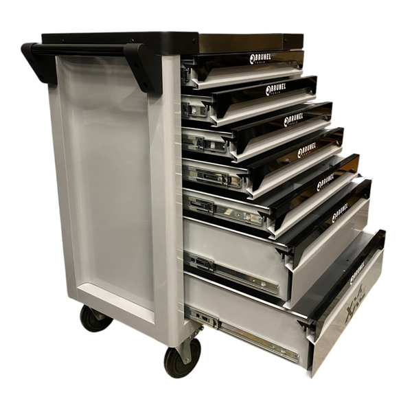 BRUNEL Tools 7 Drawer Caster Mounted Roller Tool Chest Cabinet with 6 Fully Stocked Drawers - 249 Pieces - Grey
