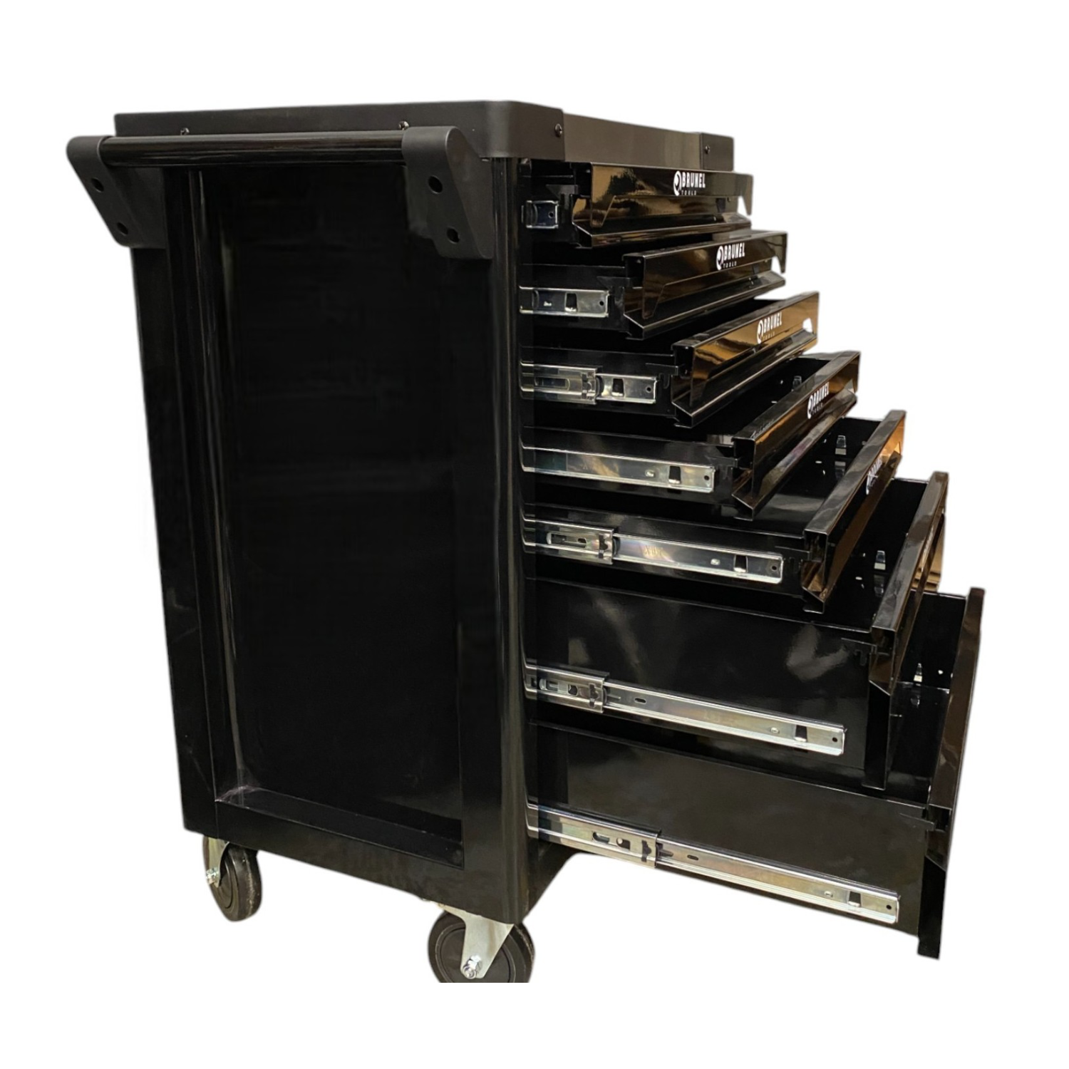 BRUNEL Tools 7 Drawer Caster Mounted Roller Tool Chest Cabinet with 6 Fully Stocked Drawers - 249 Pieces - Black