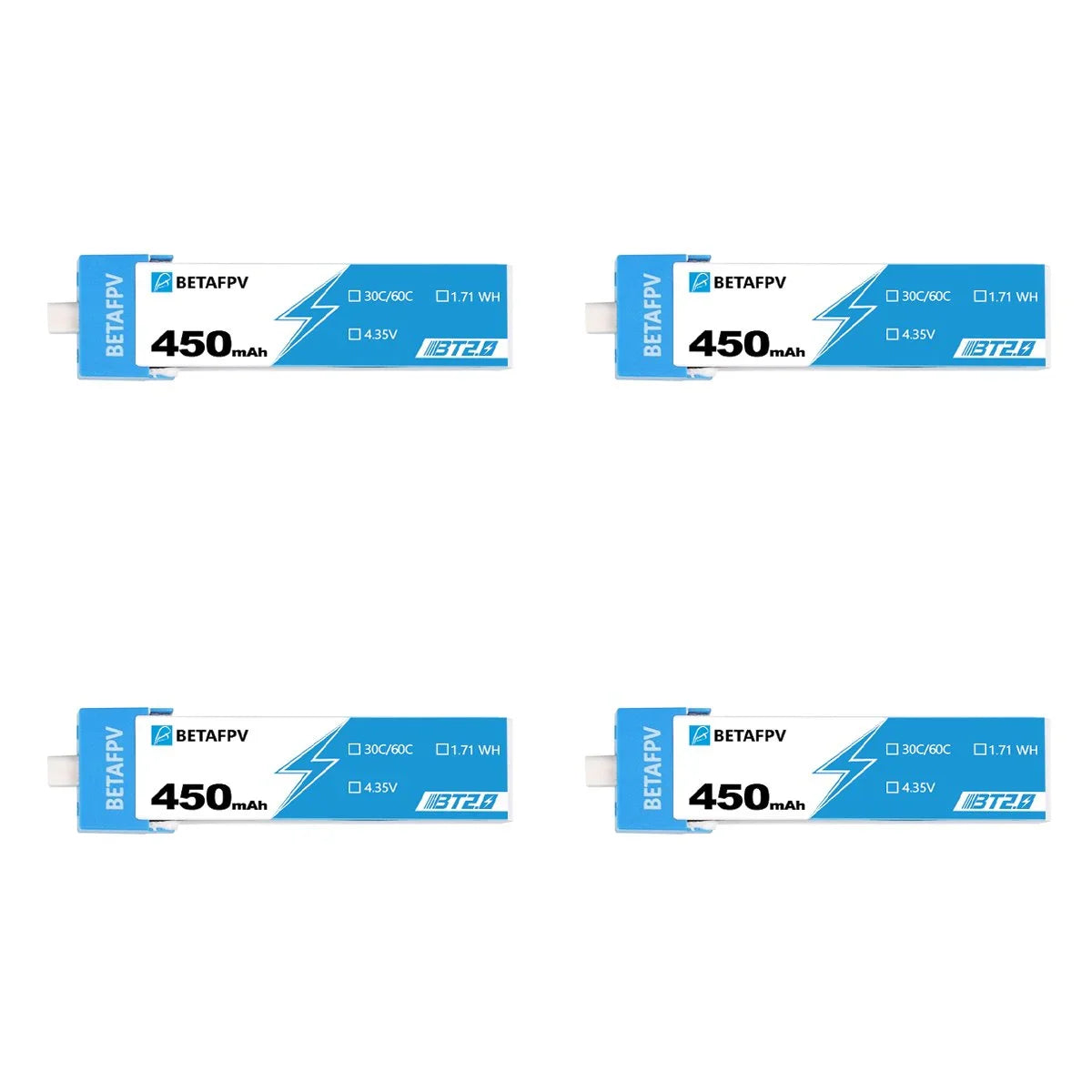 BetaFPV BT2.0 450mAh 1S 30C Battery (pack of 4)