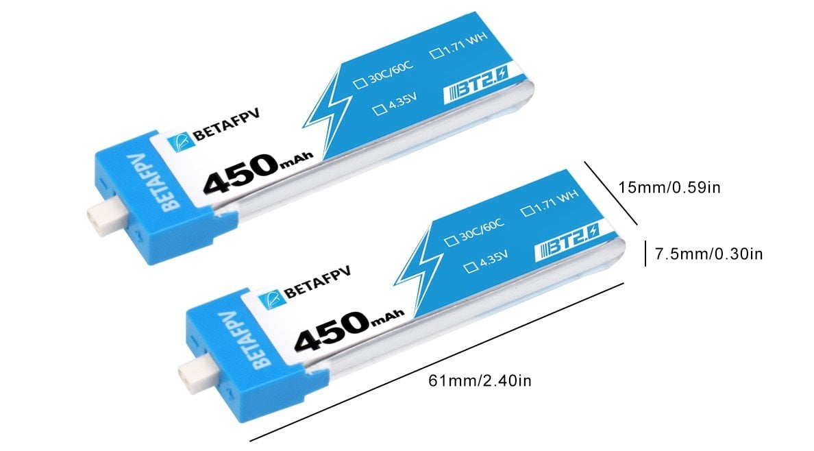 BetaFPV BT2.0 450mAh 1S 30C Battery (pack of 4)
