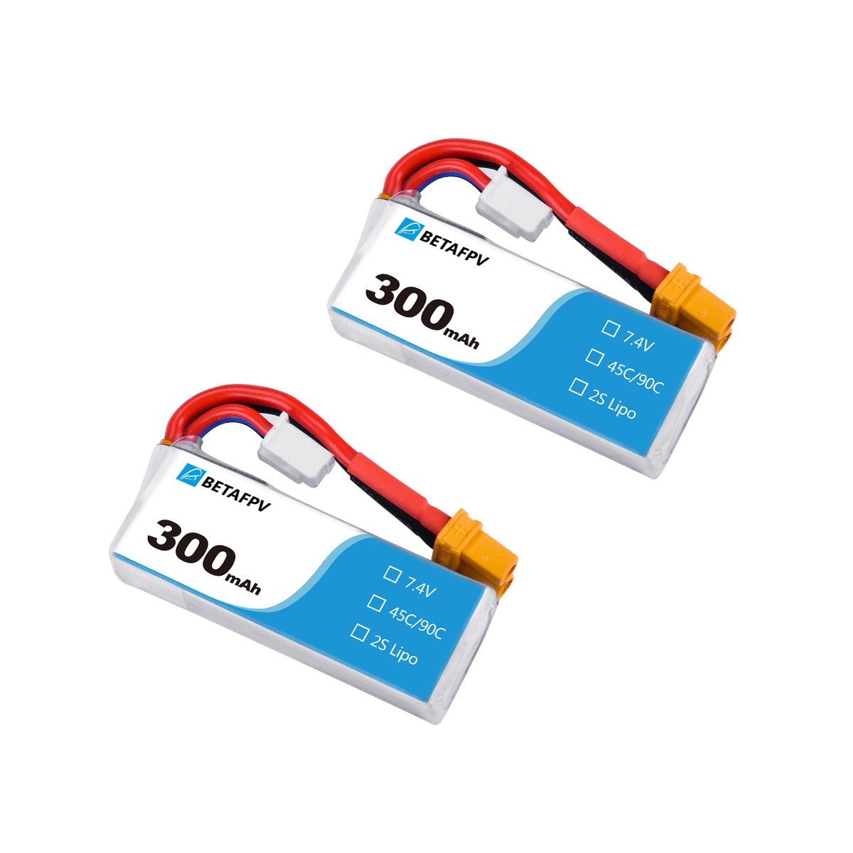 BetaFPV 300mAh 2S 45C Lipo Battery (2pcs)