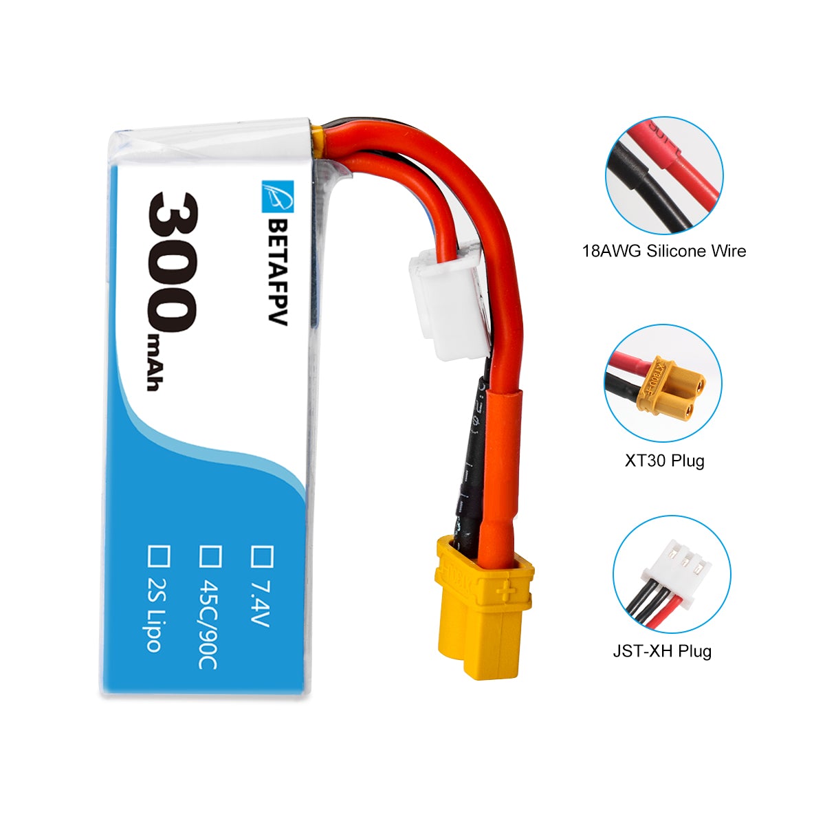 BetaFPV 300mAh 2S 45C Lipo Battery (2pcs)