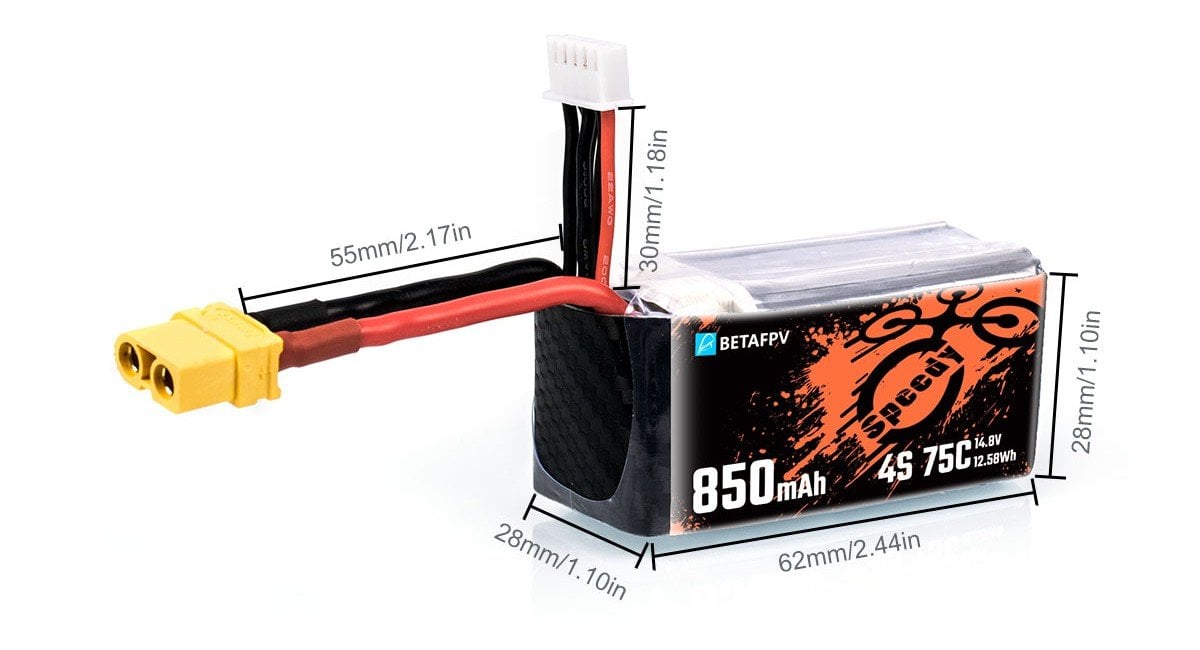 BetaFPV 850mAh 4S 75C Lipo Battery (2pcs)