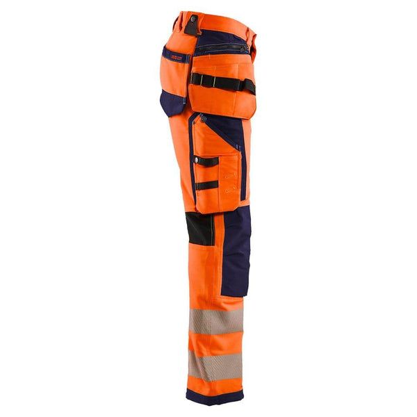 Blaklader 1997 Hi-Vis 4-Way Stretch Holster Pocket Kneepad Work Trousers Orange/Navy Blue, 32" Waist Regular Leg