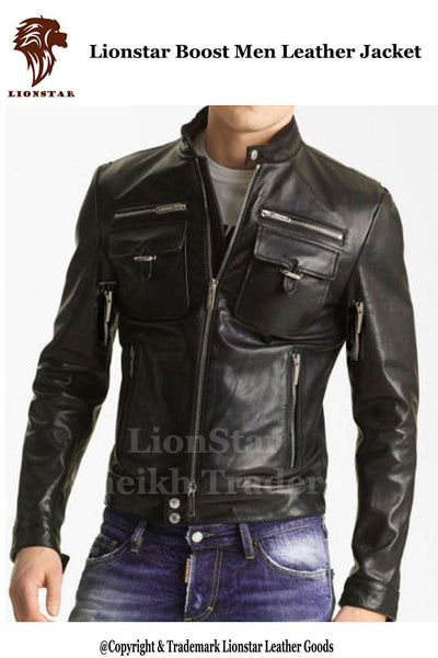 LionStar Boost Men Leather Jacket Black Color