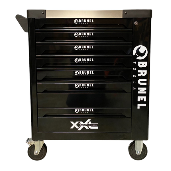 BRUNEL Tools 7 Drawer Caster Mounted Roller Tool Chest Cabinet with 6 Fully Stocked Drawers - 249 Pieces - Black