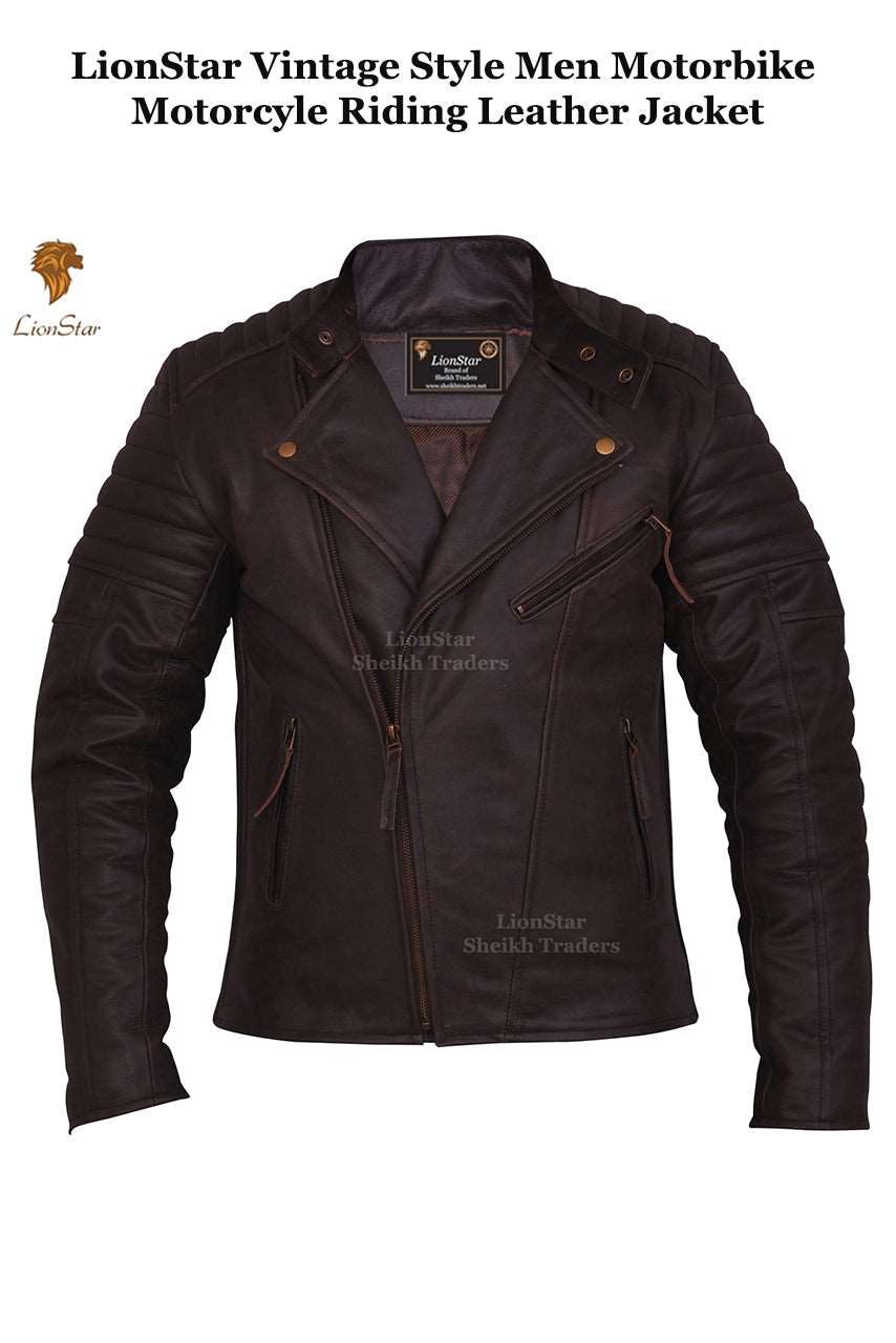 Men's Distressed Brown Biker Leather Jacket