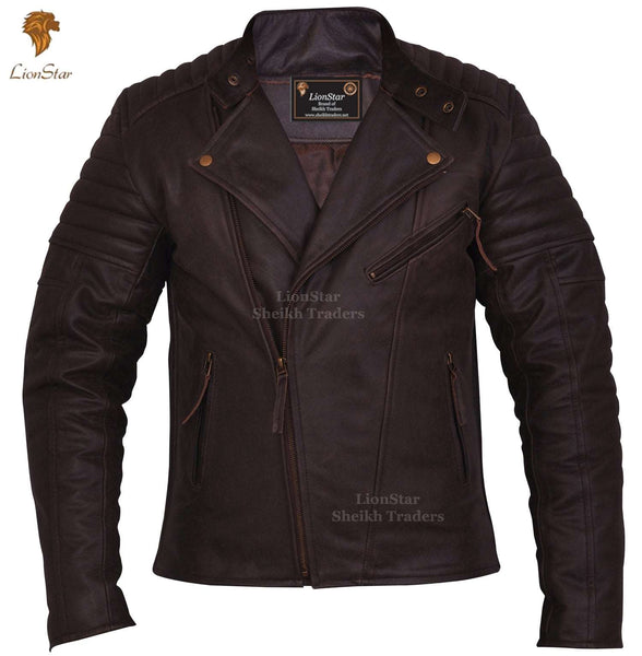 Men's Distressed Brown Biker Leather Jacket