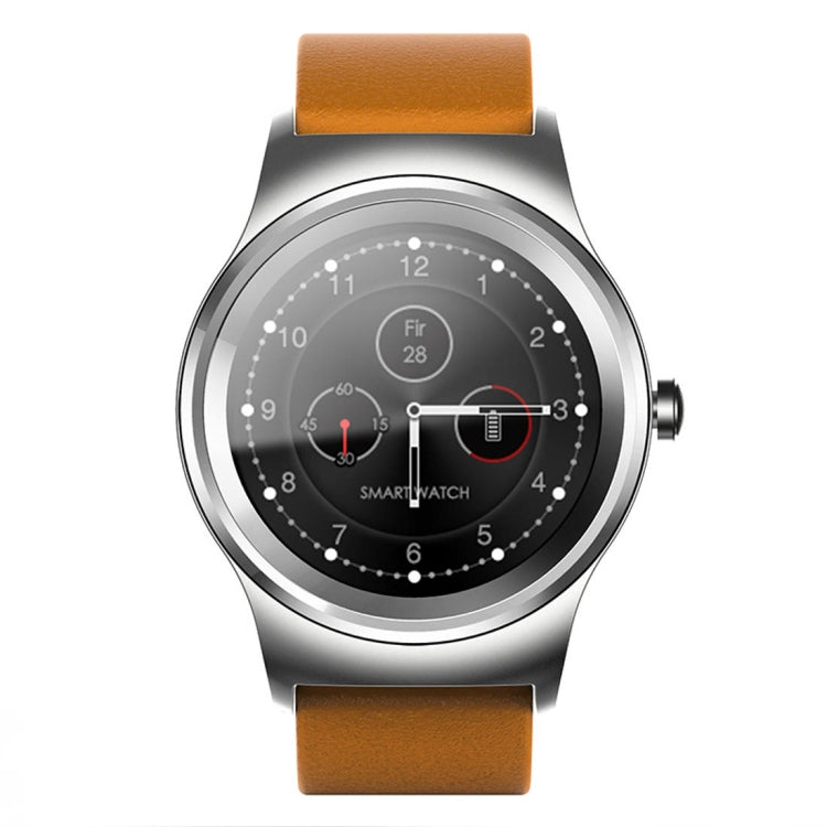 SMA-Round 1.28 inch Color Touch Screen Bluetooth Smart Watch, Waterproof, Support Voice Control / Heart Rate Monitor / Sleep Monitor / Bluetooth Camera, Compatible with Android and iOS System, SMA-Round/Orange Leather Strap, SMA-Round/Silver Leather St...