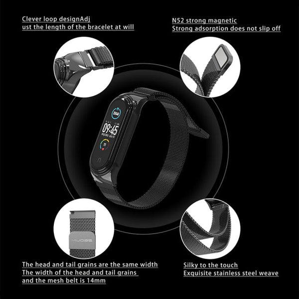 Mijobs Milan CS Screwless Buckle Metal Watch Band Case for Xiaomi Mi Band 3 & 4 & 5 & 6, Host not Included