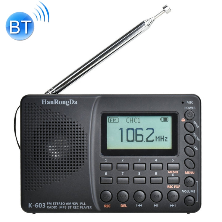 K-603 Portable FM / AM / SW Full Band Stereo Radio, Support BT & TF Card