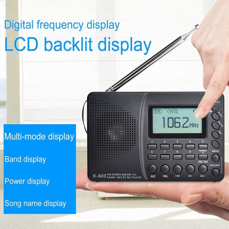 K-603 Portable FM / AM / SW Full Band Stereo Radio, Support BT & TF Card