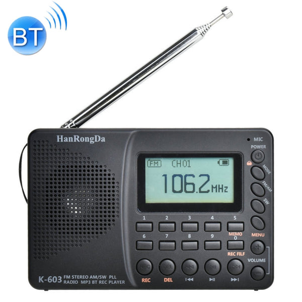 K-603 Portable FM / AM / SW Full Band Stereo Radio, Support BT & TF Card