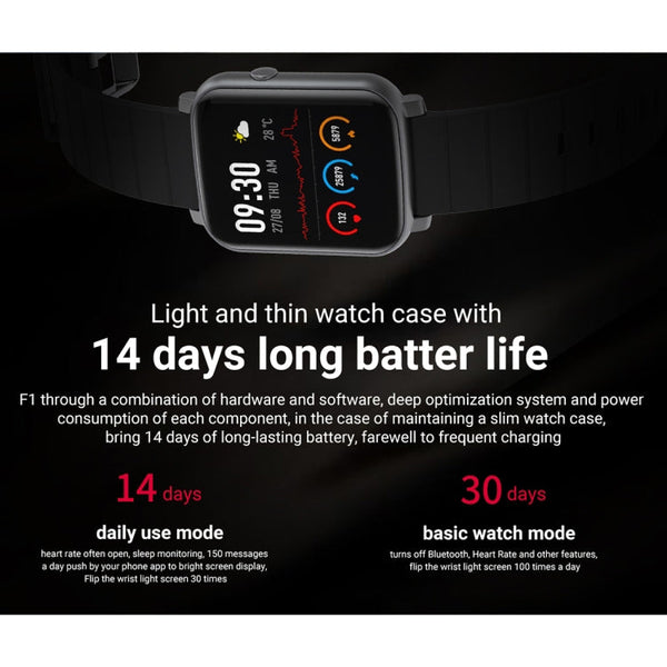 SMA-F1 1.3 inch TFT Full Touch Screen IP68 Waterproof Smart Sports Watch, Support Dynamic Heart Rate & Blood Pressure & Sleep Detection / Bluetooth / Alarm Clock / Photo Control