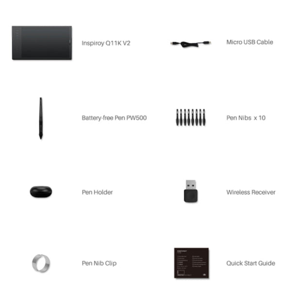HUION Q11K V2 5080 LPI Wireless Art Drawing Tablet for Fun, with Battery-free Pen & Pen Holder