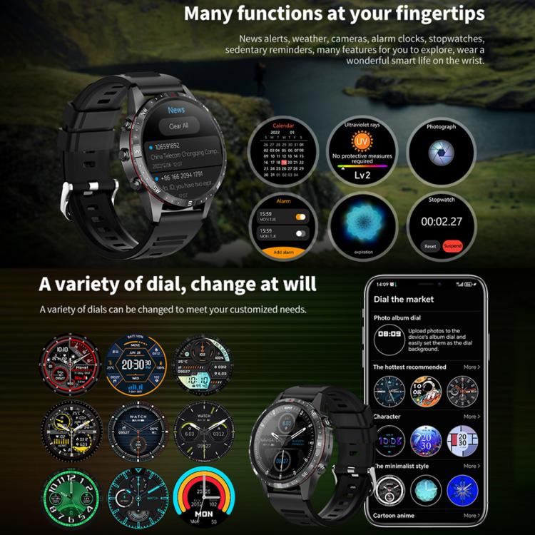 HAMTOD GT45 1.6 inch Waterproof Smart Watch, Support Bluetooth Call / Heart Rate / Blood Oxygen Monitoring