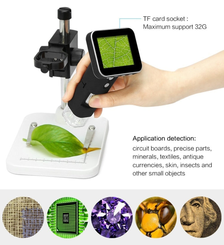 500X Zoom Magnifier 3MP Image Sensor USB Digital Microscope with 2.5 inch Screen & 8 LED & Professional Stand, Support TF Card, DMS-015M 500X