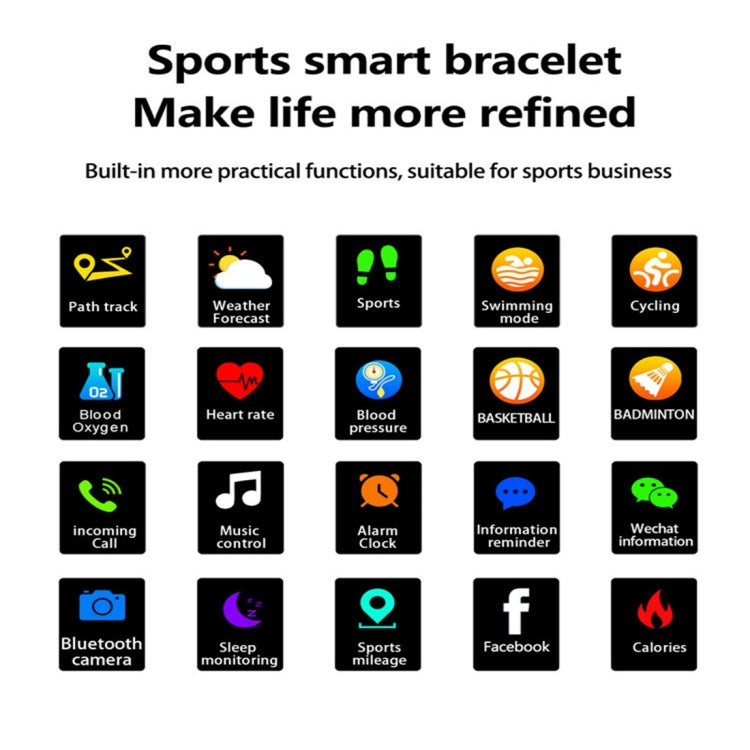 F15 1.3 inch TFT IPS Color Screen Smart Bracelet, Support Call Reminder/ Heart Rate Monitoring /Blood Pressure Monitoring/ Sleep Monitoring/Blood Oxygen Monitoring