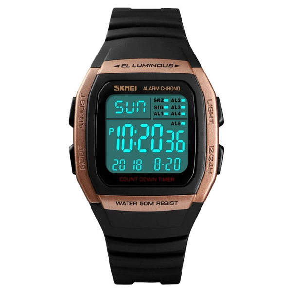 SKMEI 1278 Fashionable Outdoor 50m Waterproof Digital Watch Student Sports Wrist Watch Support 5 Group Alarm Clocks