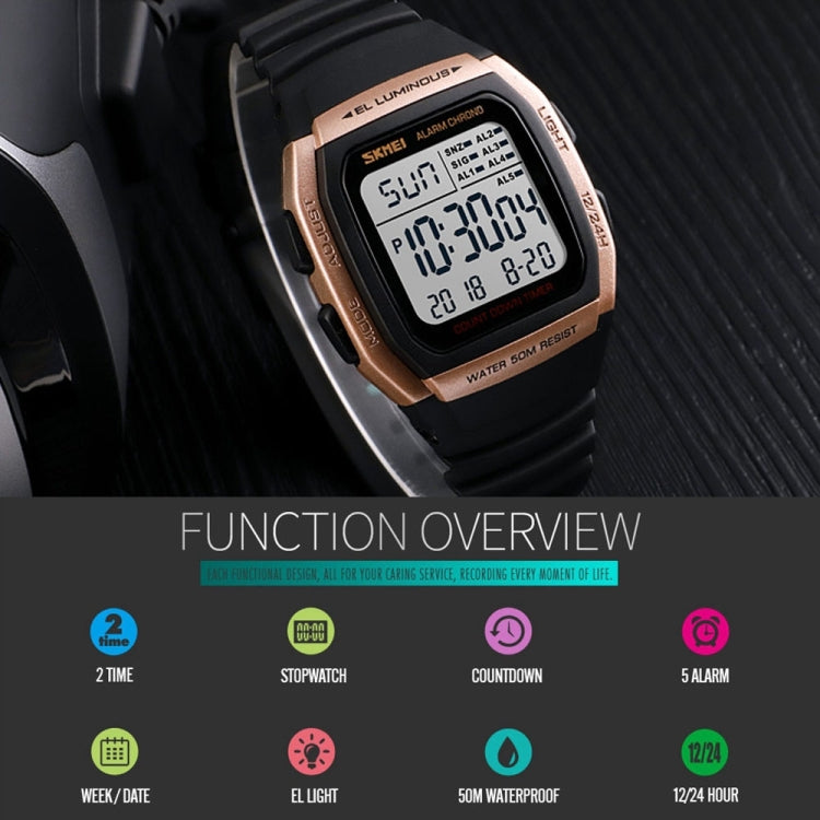 SKMEI 1278 Fashionable Outdoor 50m Waterproof Digital Watch Student Sports Wrist Watch Support 5 Group Alarm Clocks