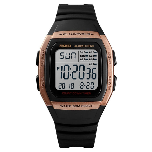SKMEI 1278 Fashionable Outdoor 50m Waterproof Digital Watch Student Sports Wrist Watch Support 5 Group Alarm Clocks
