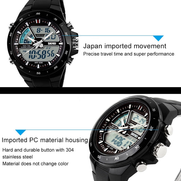 SKMEI 1016 Multifunctional Men Outdoor Sports Noctilucent Waterproof Double Digital Watch