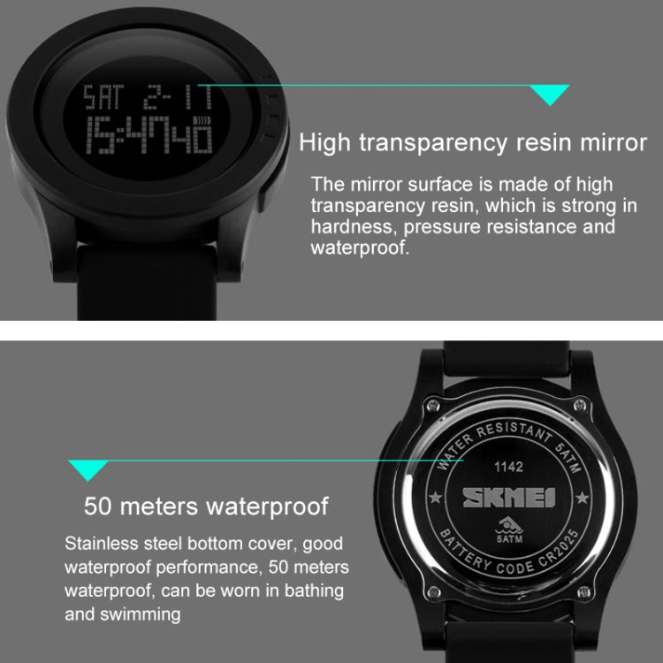 SKMEI 1142 Multifunctional Men Outdoor Sports Noctilucent Waterproof Silica Gel Digital Watch