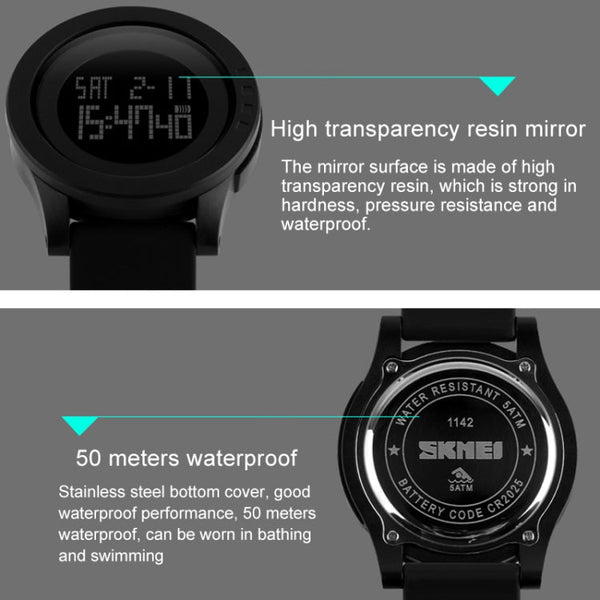 SKMEI 1142 Multifunctional Men Outdoor Sports Noctilucent Waterproof Silica Gel Digital Watch