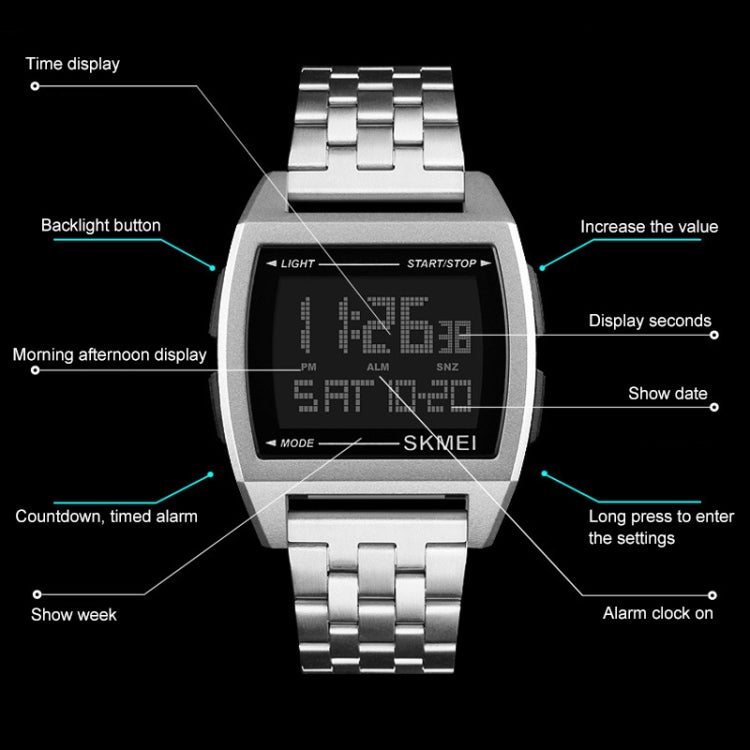 SKMEI 1368 Multifunctional Men Outdoor Sports Noctilucent Waterproof Digital Watch