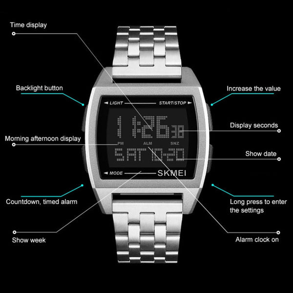 SKMEI 1368 Multifunctional Men Outdoor Sports Noctilucent Waterproof Digital Watch