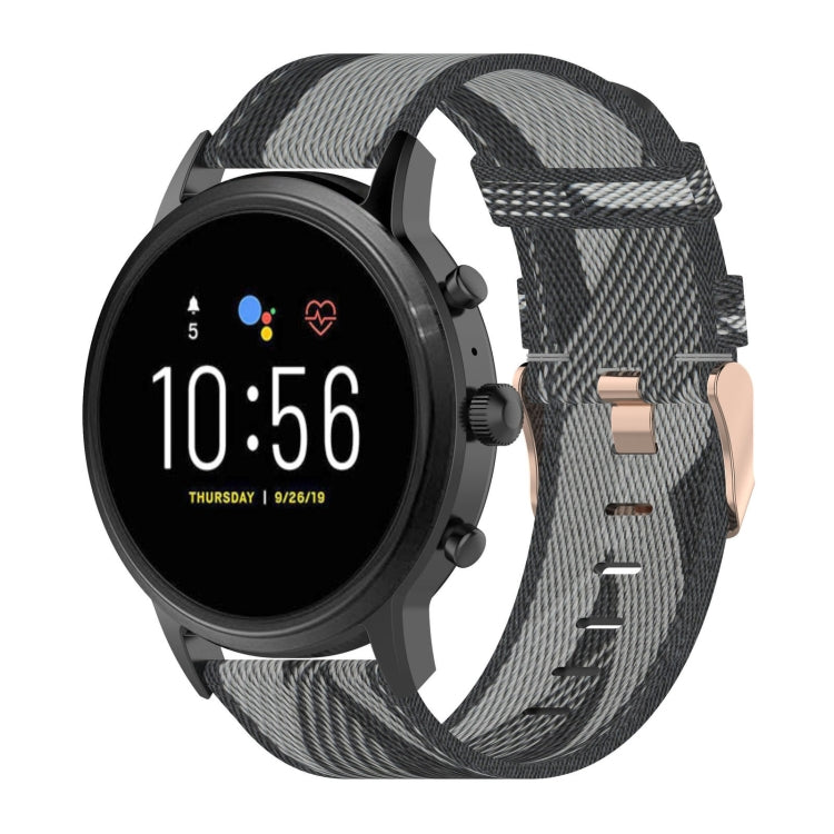 22mm Stripe Weave Nylon Wrist Strap Watch Band for Fossil Gen 5 Carlyle, Gen 5 Julianna, Gen 5 Garrett, Gen 5 Carlyle HR
