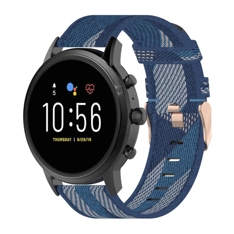 22mm Stripe Weave Nylon Wrist Strap Watch Band for Fossil Gen 5 Carlyle, Gen 5 Julianna, Gen 5 Garrett, Gen 5 Carlyle HR