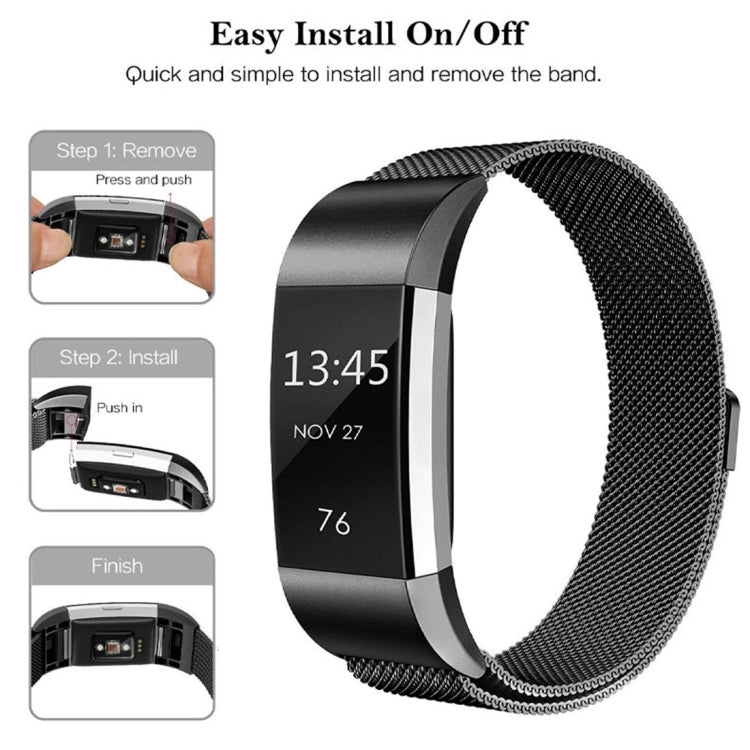 Smart Watch Stainless Steel Watch Band for FITBIT Charge 2, Size: L