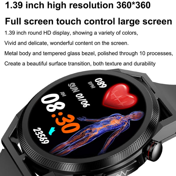 ET310 1.39 inch IPS Screen IP67 Waterproof Leather Band Smart Watch, Support Body Temperature Monitoring / ECG