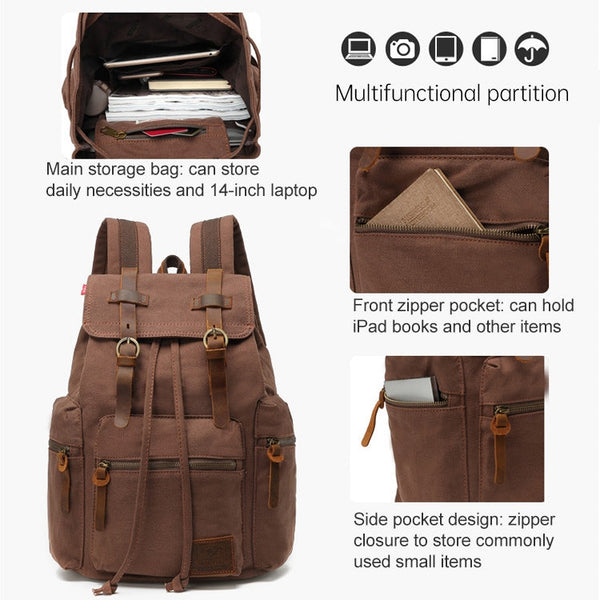 AUGUR 1039 Men Retro Canvas Backpack Shoulders Laptop Bag