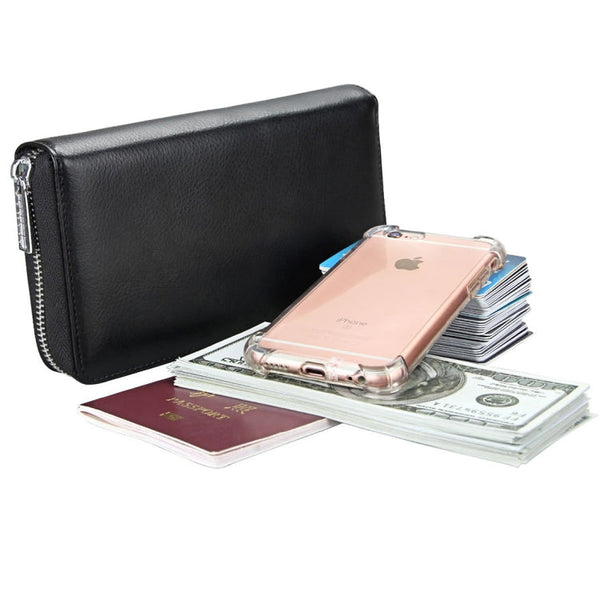 Antimagnetic RFID Large Capacity Long Style Genuine Leather Passport Package / Multifunctional and Many Card Slots Card Package