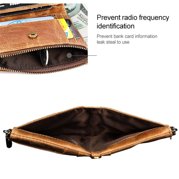 3533 Antimagnetic RFID Top-grain Leather Crazy Horse Texture Men Business Leisure Wallet