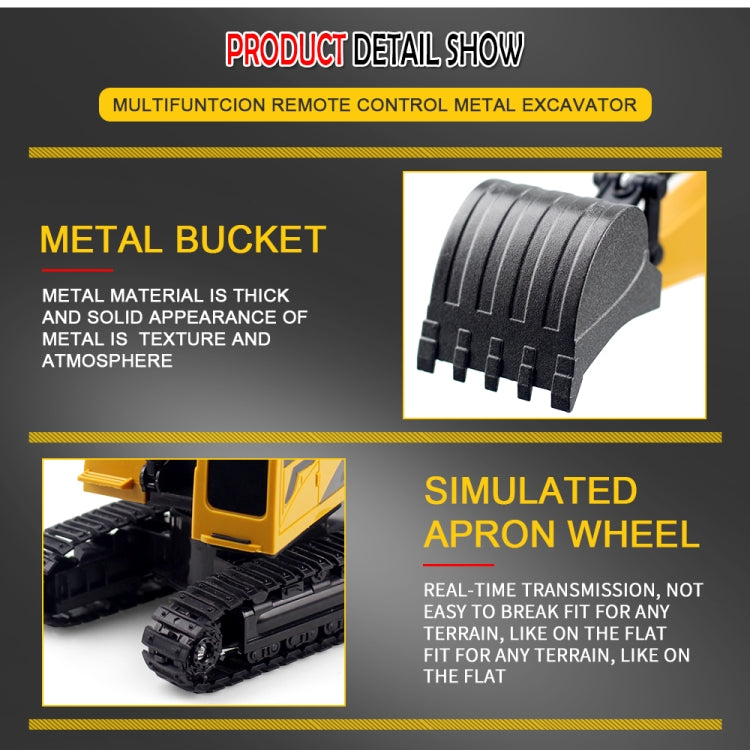 258-1 6 Channel 2.4G 1/24RC Remote-controlled Engineering Metal Excavator Charging RC Car