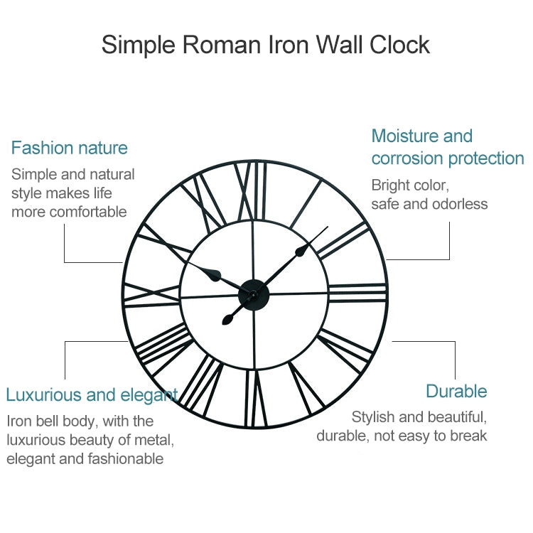 40cm Retro Living Room Iron Round Roman Numeral Mute Decorative Wall Clock