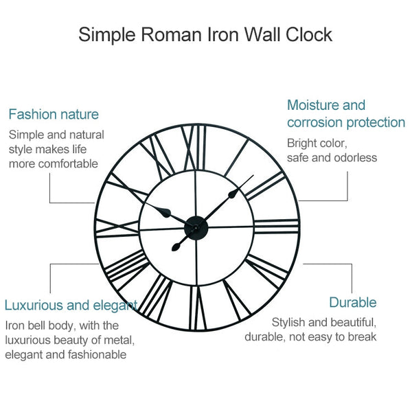 40cm Retro Living Room Iron Round Roman Numeral Mute Decorative Wall Clock