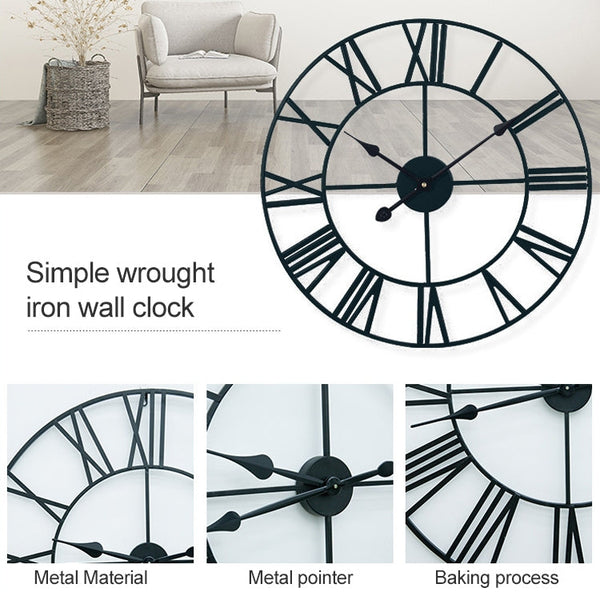 40cm Retro Living Room Iron Round Roman Numeral Mute Decorative Wall Clock
