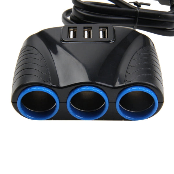 12-24V 3.1A 3 USB Ports & 3 Car Cigarette Lighter Sockets Car Charger