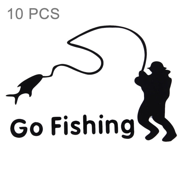 10 PCS Go Fishing Styling Reflective Car Sticker, Size: 14cm x 9.5cm