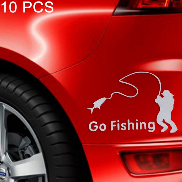 10 PCS Go Fishing Styling Reflective Car Sticker, Size: 14cm x 9.5cm